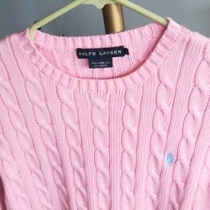 Preppy Pink Ralph Lauren Cable Knit size M Sweater